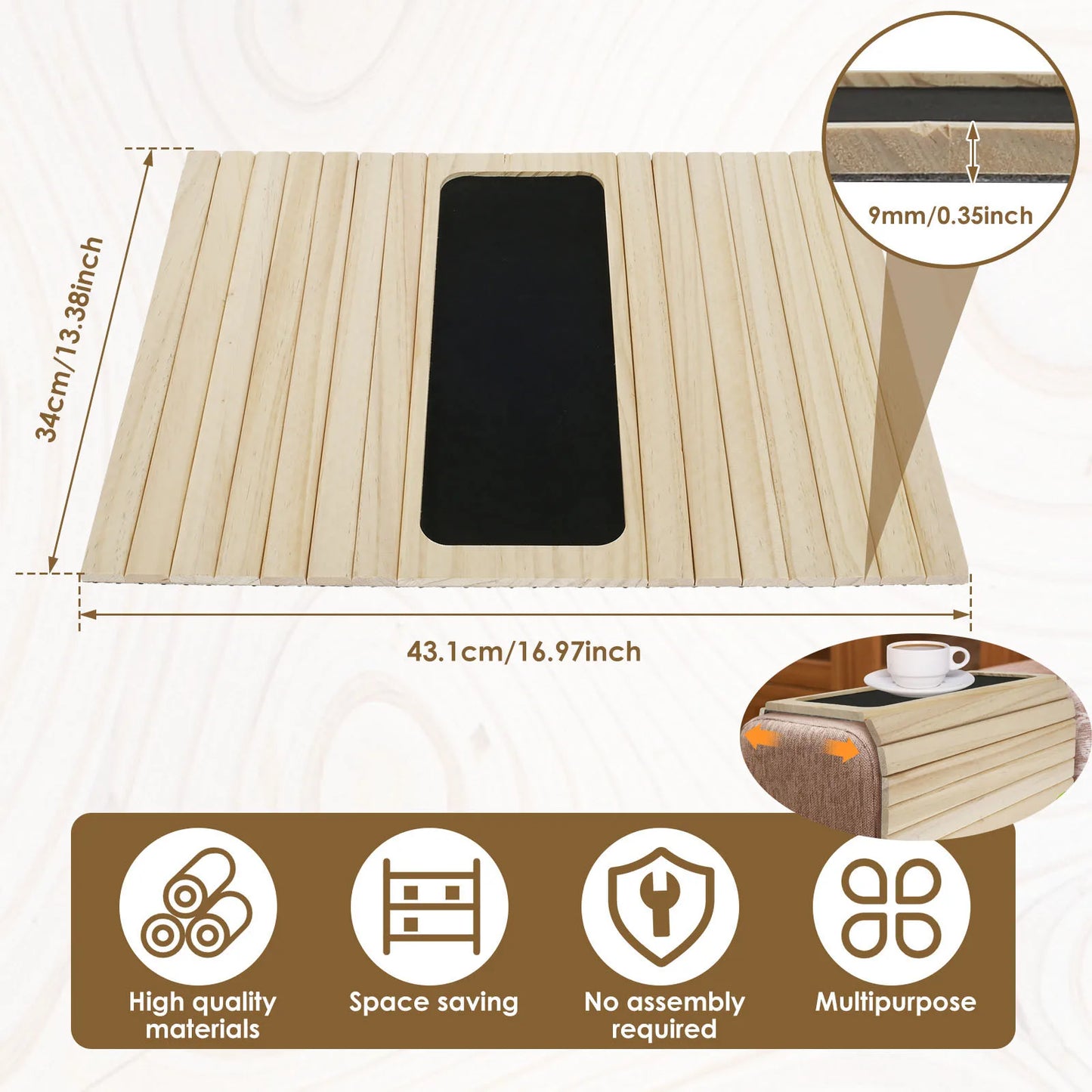 Anti-Slip Bamboo Sofa Tray - Stylish & Secure Storage Right On Your Sofa Arm