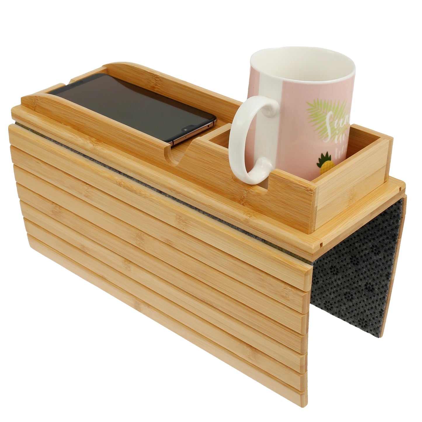 Anti-Slip Bamboo Sofa Tray - Stylish & Secure Storage Right On Your Sofa Arm