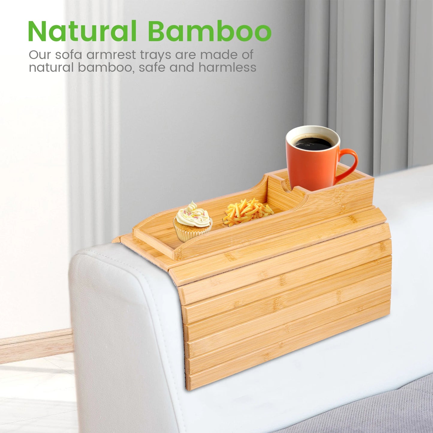 Anti-Slip Bamboo Sofa Tray - Stylish & Secure Storage Right On Your Sofa Arm