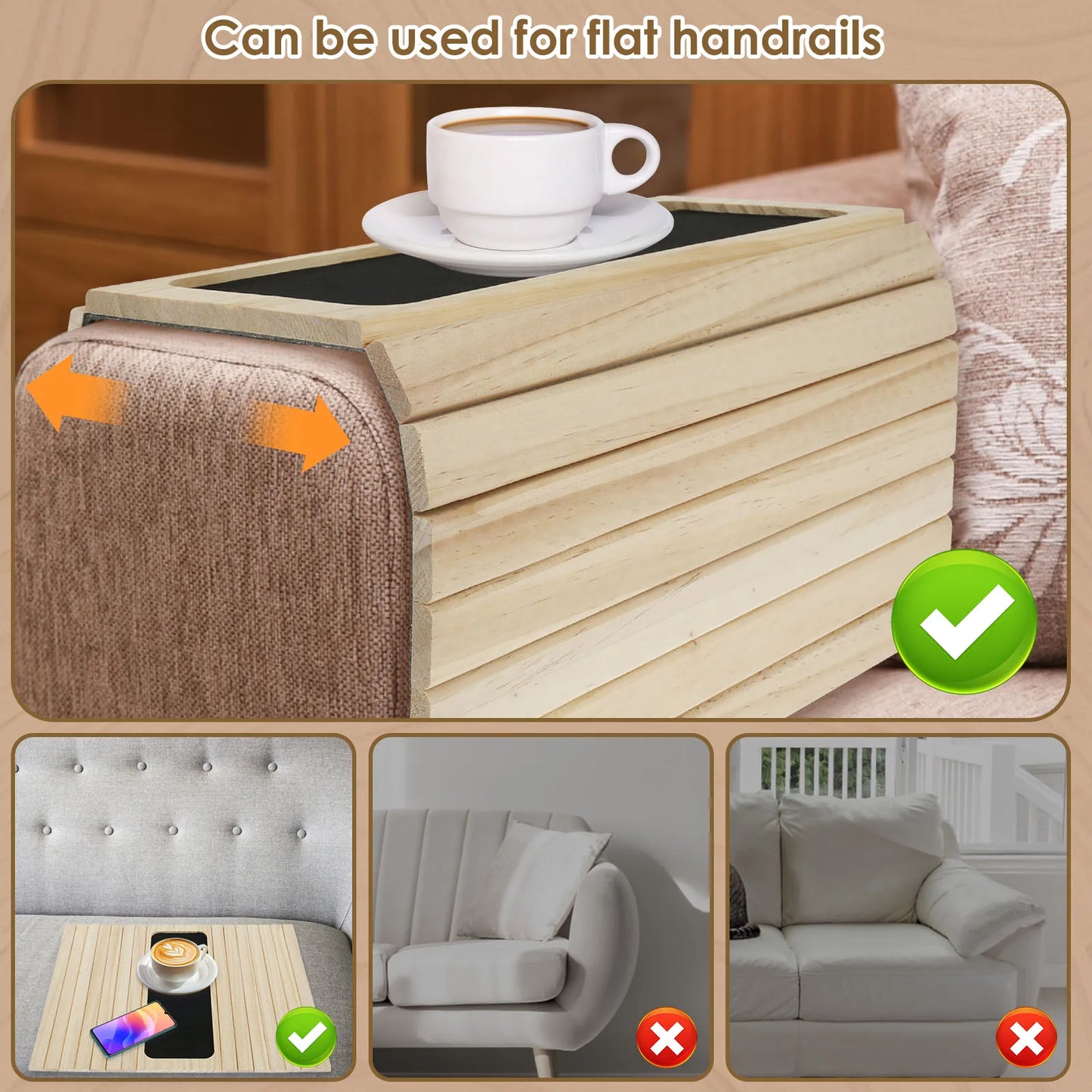 Anti-Slip Bamboo Sofa Tray - Stylish & Secure Storage Right On Your Sofa Arm