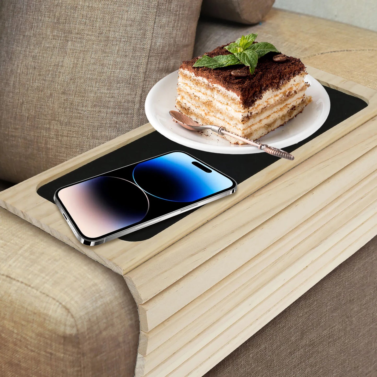Anti-Slip Bamboo Sofa Tray - Stylish & Secure Storage Right On Your Sofa Arm