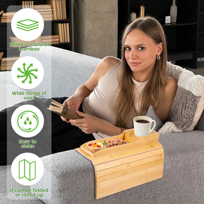 Anti-Slip Bamboo Sofa Tray - Stylish & Secure Storage Right On Your Sofa Arm