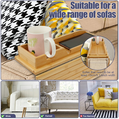 Anti-Slip Bamboo Sofa Tray - Stylish & Secure Storage Right On Your Sofa Arm