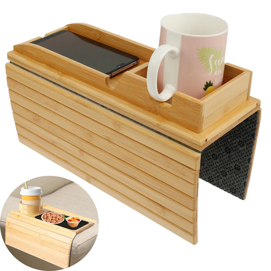 Anti-Slip Bamboo Sofa Tray - Stylish & Secure Storage Right On Your Sofa Arm